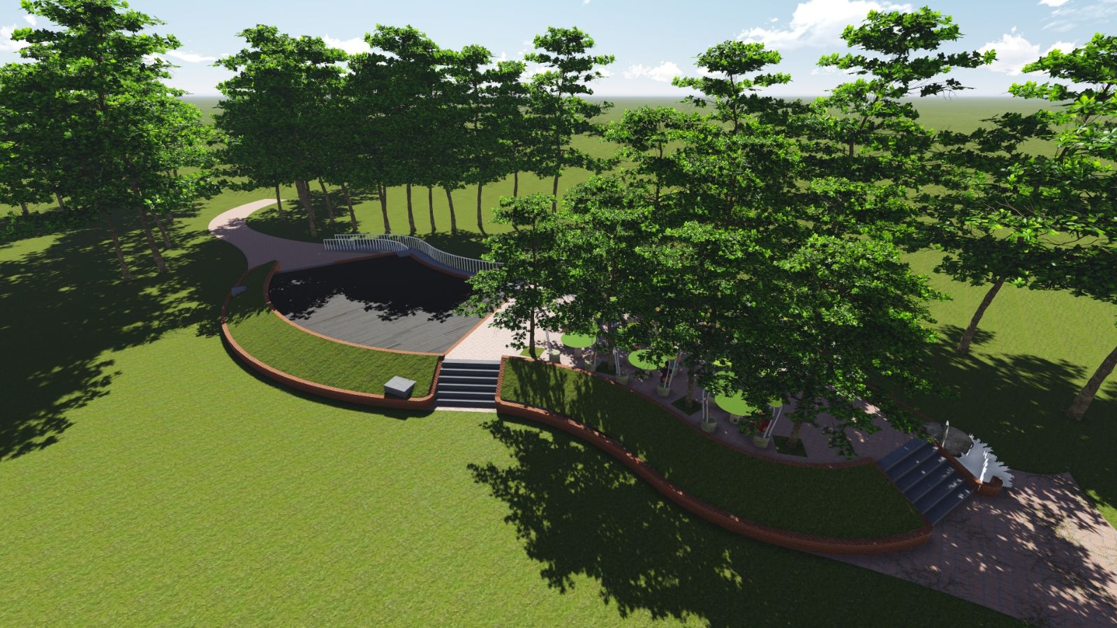 噴泉廣場舞台週邊景色3D圖