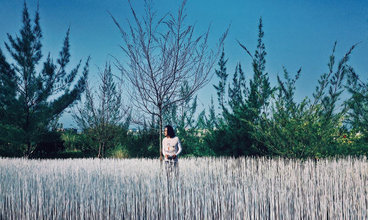 someone stand in the snow in summer of land art